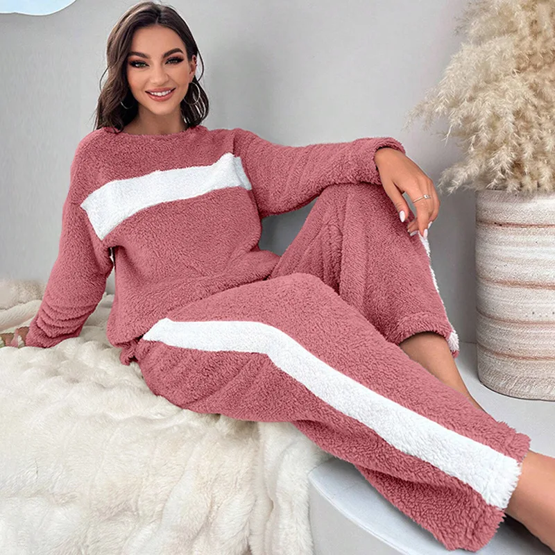 

5XL Plus Size Thickened Winter Warm Pjs Set Women Flannel Sleepwear Coral Velvet Pajamas Padded Two Pieces Sets Home Clothes