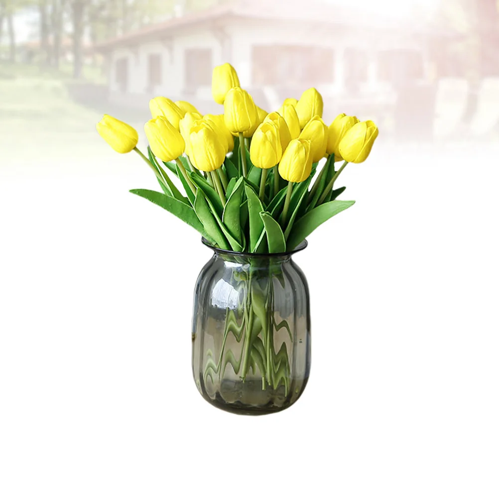

30Pcs Yellow Artificial Tulip Silk Flower Bouquet Realistic Wedding Home Office Party Decor Faux Flower Decoration