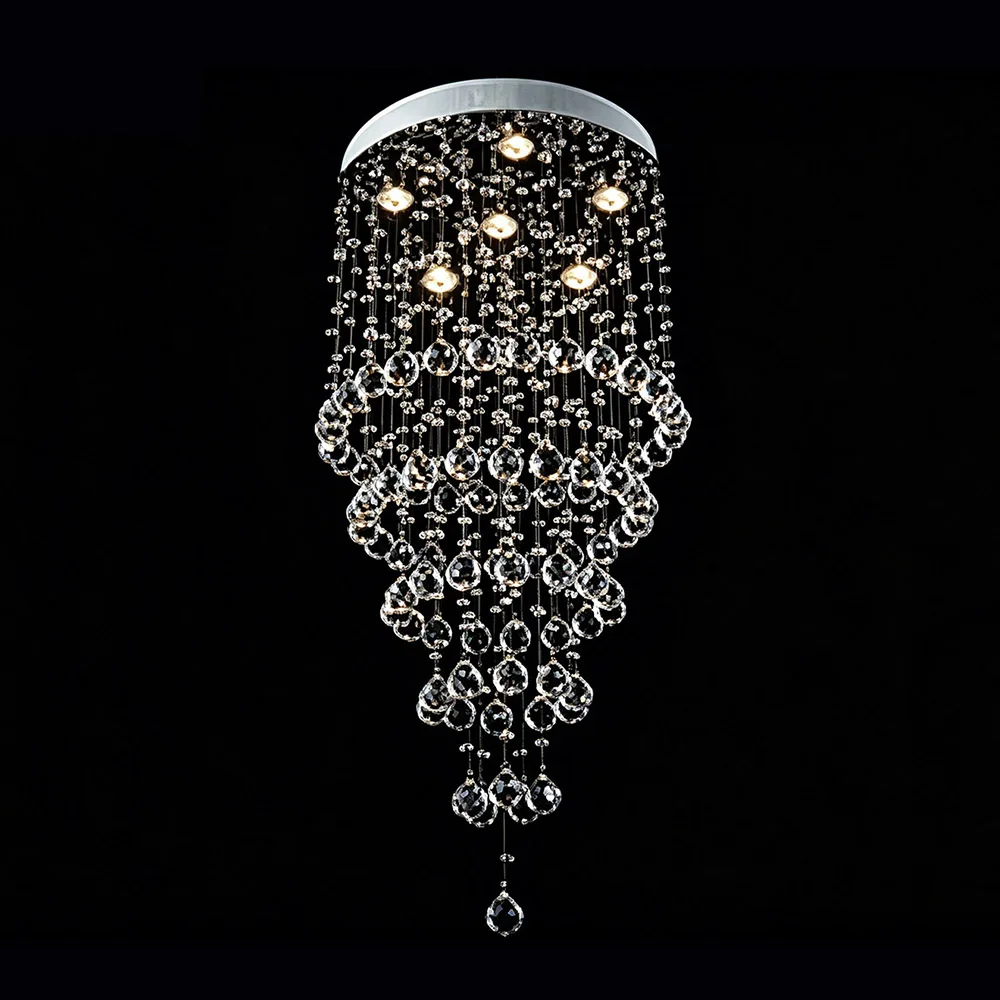 

Modern Flush Mount Crystal Chandelier Long Spiral Ceiling Light For Duplex Villa Rotating Staircase Hotel Lobby Indoor Lighting