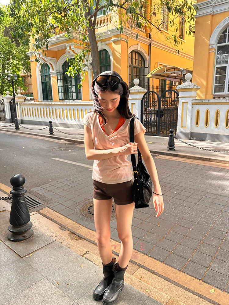 린넨 슬림핏 여성 여름 핫 숄더 탑 이너웨어 베스트 티셔츠 습기 흡수 얇은 소재 라운드...