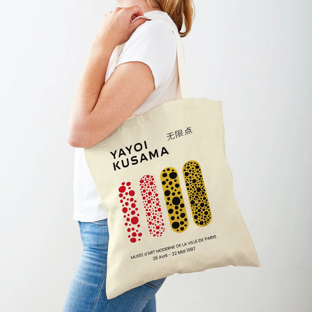 Yayoi Kusama Pumpkin Canvas Painting Japanese Shopper Bag Polka Dot Stripe Abstract Casual Handbag Fashion Women Shopping Bags
