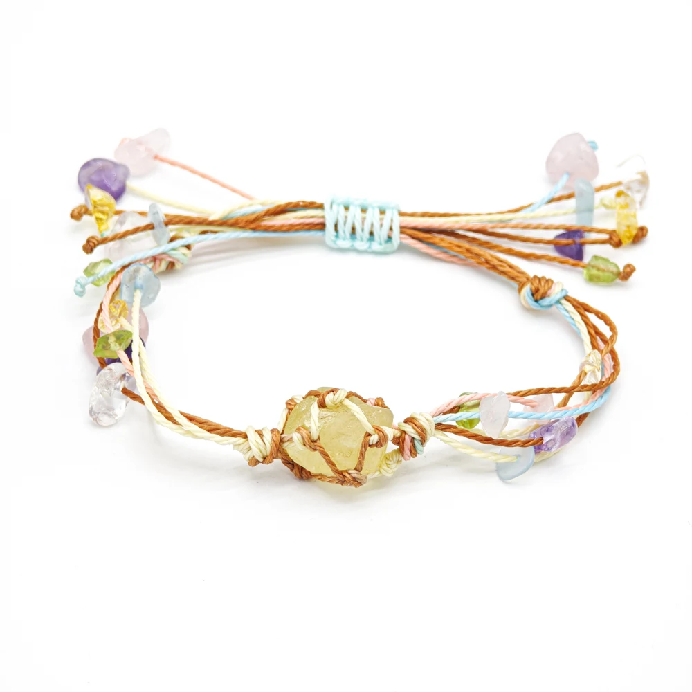 10 Stück verstellbares geflochtenes Kordelnetz, 1 roher Rohstein, Perlenhalter, Seil, Armband, natürlicher Quarzkristall, Heilung, Taschentasche, Armreif – Detail 12