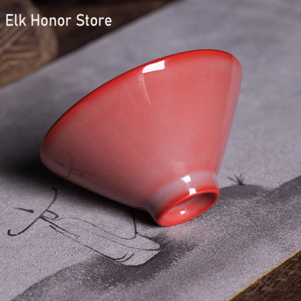 95ml Boutique Longquan Celadon Teacup Handmade Red Galze Ceramic Master Cup Women\'s Hat Cone Tea Bowl Kung Fu Teaware Gift Box