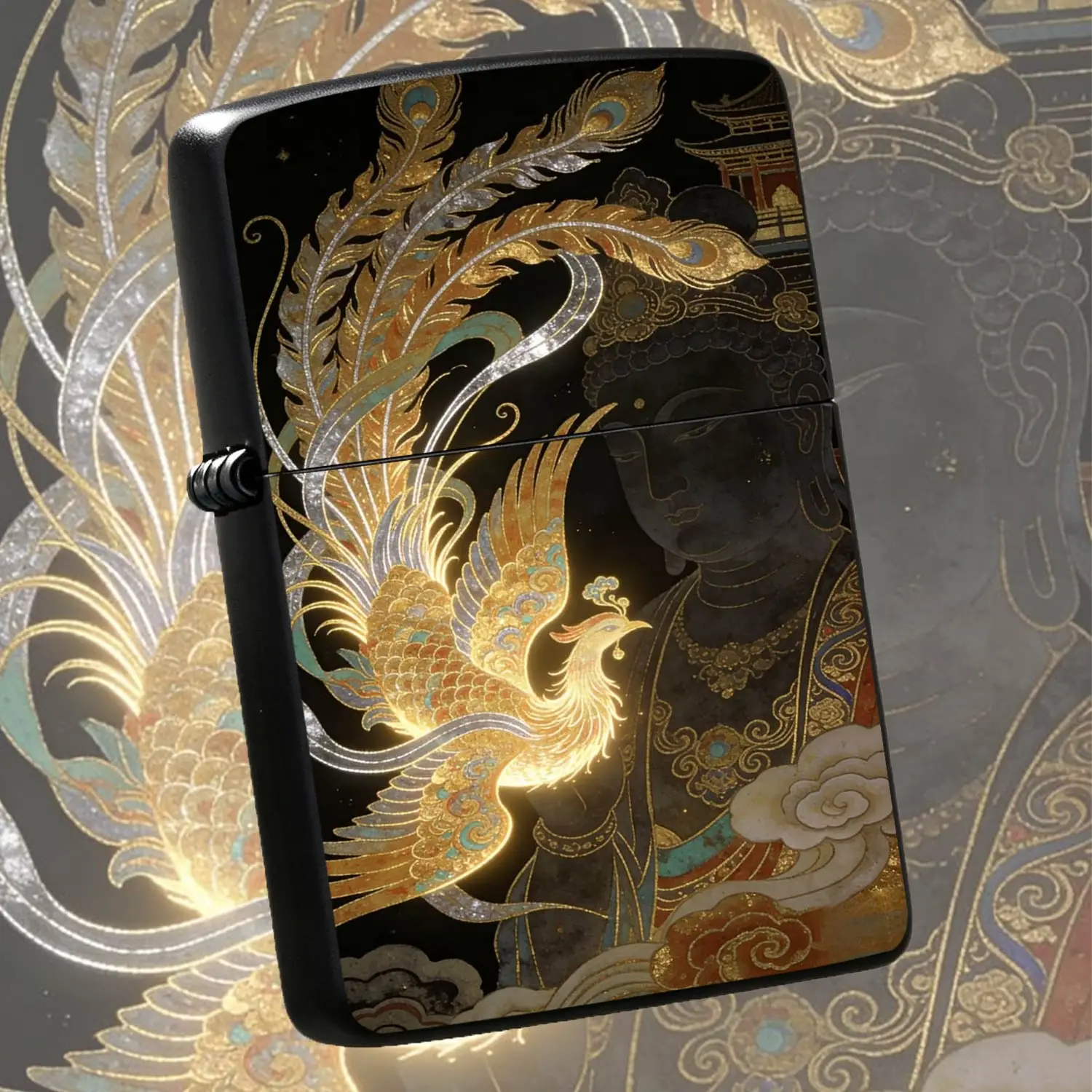 Style Dunhuang Phoenix Buddha Pattern Lighter, Gildingartware, Portable Decorative Accessory For Daily Use, Gifting Collection, Multi-Scene Compatible Exquisite Ornament For Home Office Car A Humorous And Interesting Lighter