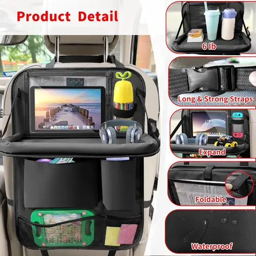 Imagen 2 del producto Organizador de asiento trasero de coche con pantalla táctil, soporte plegable para tableta, bolsillos de almacenamiento, bolsas, protectores de respaldo de asiento para viaje de niños