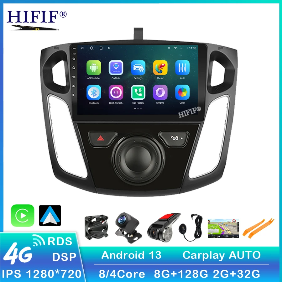 2 Din Car Radio GPS for Ford Focus 3 2012 2013 2014 2015 Android 13 Car Multimedia Video Player 9 Inch Touch Screen 4G LTE