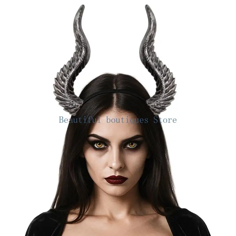 U4LF Gothic Devil Horns Headbands Adjustable Party Hair Accessory For Women Men Costume Weddings Elegant Hairband