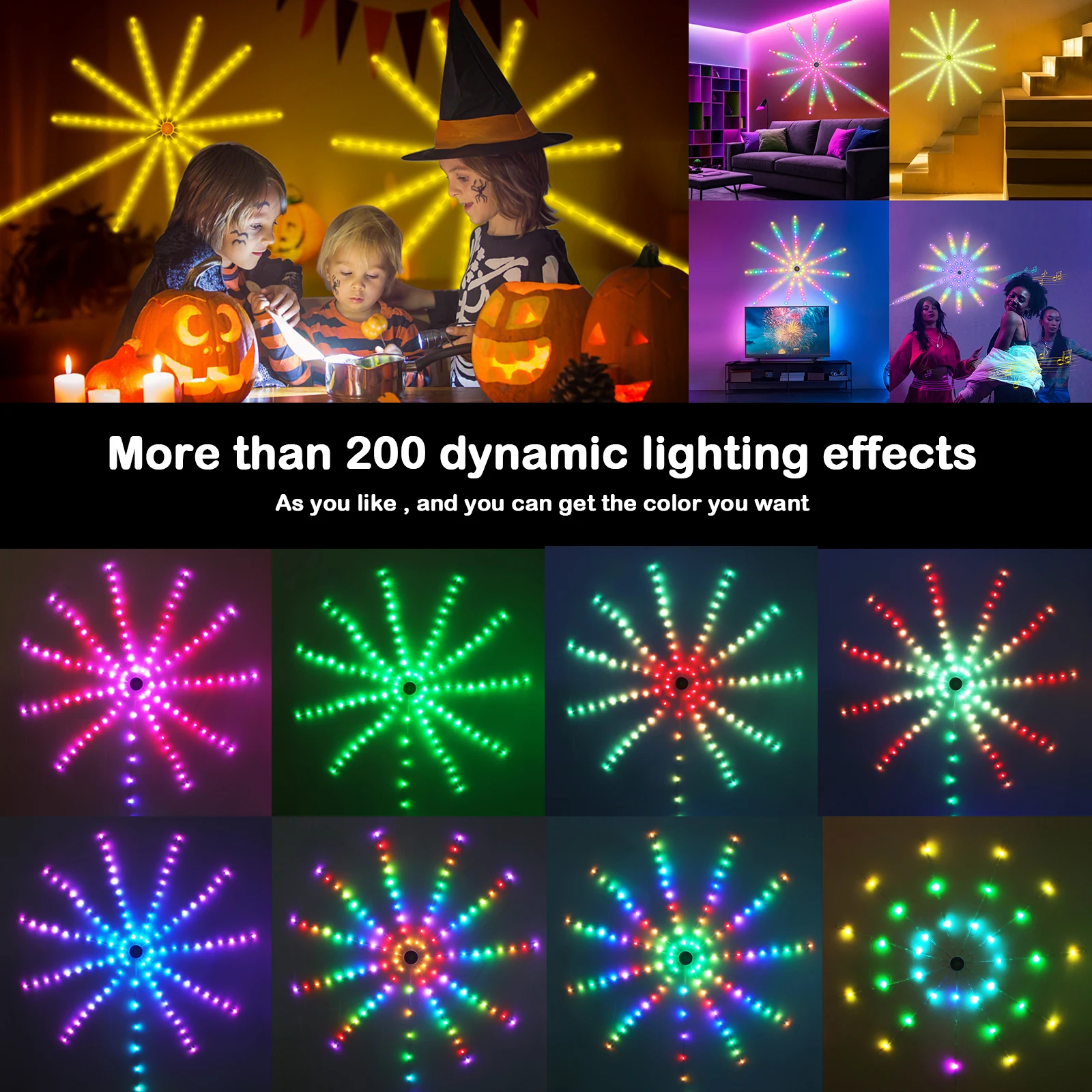 Imagem -03 - Fireworks Led Strip Light Rgb Bluetooth App Control Symphony Firework Light Wedding Party Bar Music Control Dream Festoon Lamp