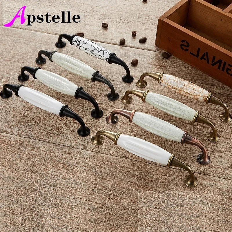 Apstelle-tiradores de tocador de armario, color bronce, blanco marfil, cerámica de Zinc, Retro, diamante, herrajes para armario de cocina, tiradores de cajón