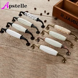 Apstelle Bronze Ivory White Wardrobe Dresser Handles Zinc Ceramic Retro Diamond Kitchen Cupboard Hardware Cabinet Drawer Pulls