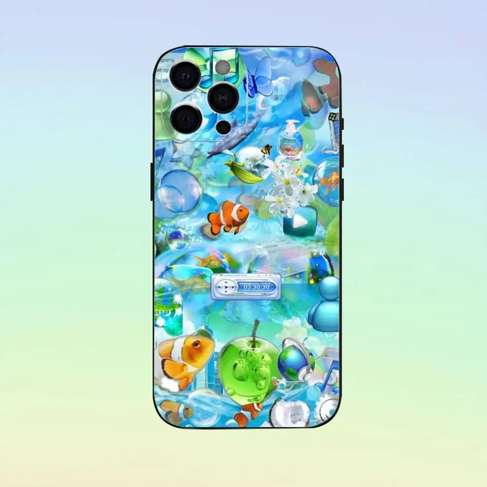 Funda colorida para teléfono Frutiger Aero para iPhone17,16,15,14,13,12,11 Plus,Pro Max, funda negra suave