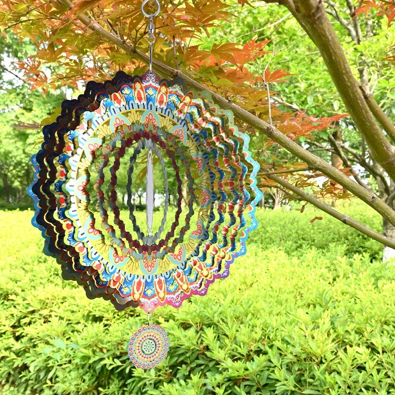 CIFBUY Mandala Flower Wind Chime Metal Spinner with 360 Rotating Hook Hanging Ornament for Garden Patio Balcony Outdoor Indoor H