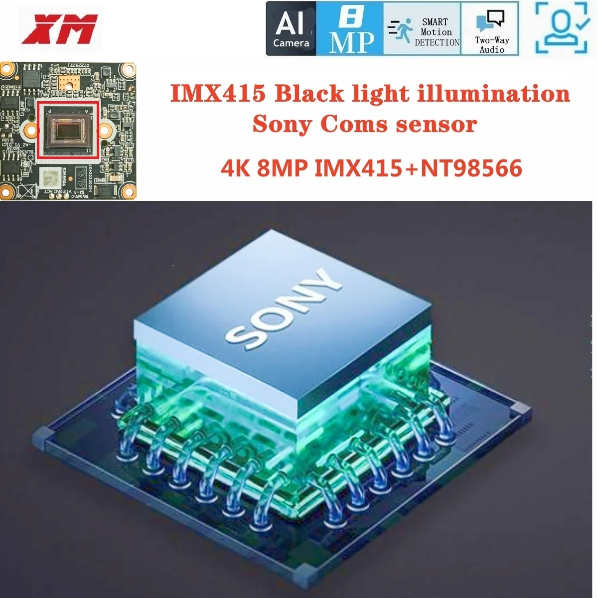 XM 4K H.265 8MP IMX415 IP Camera Module NT98566 Webcam Board Face Human Car Detection Icsee Security CCTV Camera Two Way Audio