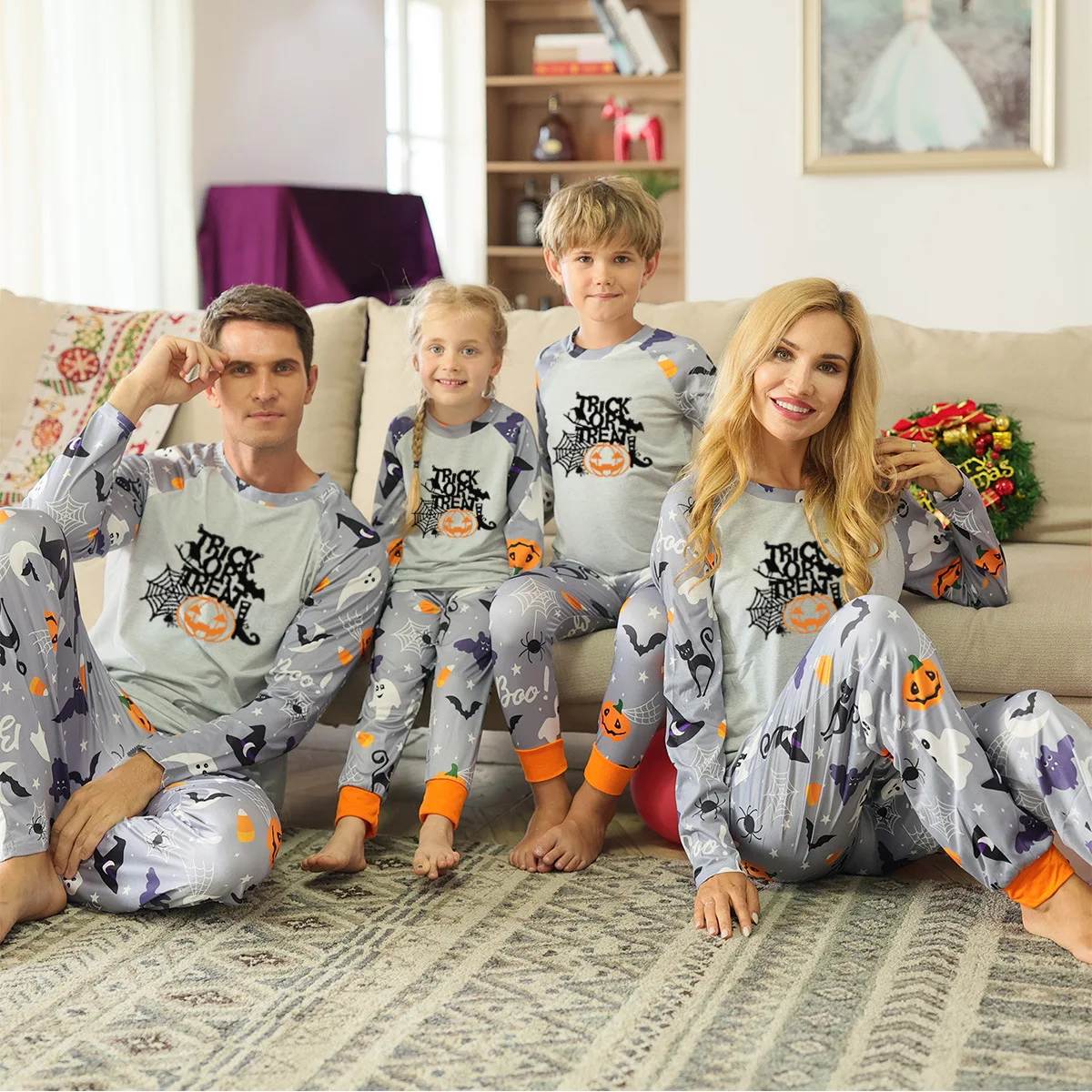 New 2024 Halloween Family Pajamas Fashion Skull Pumpkin Parent Child Suit Quality Family Matching Outfits  Festival Home Clothes