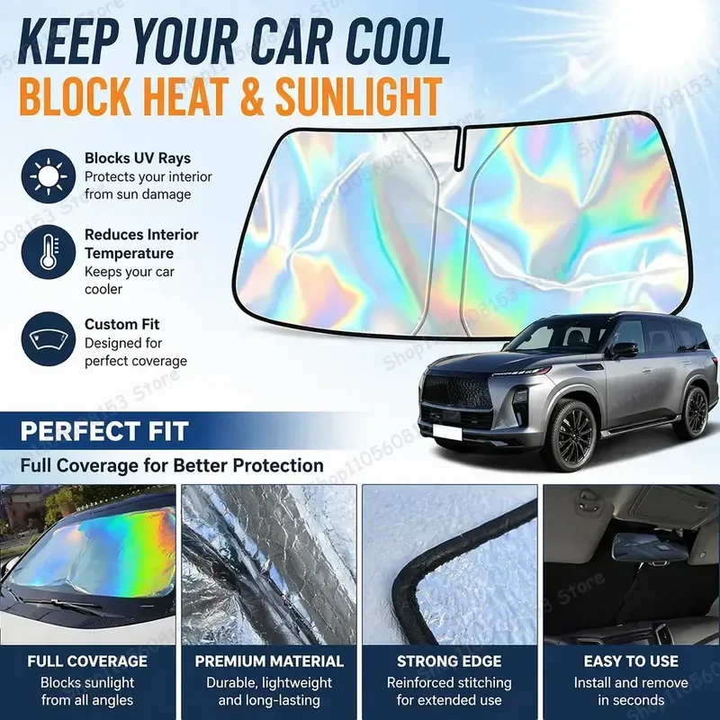 For Infiniti QX80 Foldable Windshield Sun Shade UV Protection Reflective Car Sunshade Interior Accessory Heat Reduction