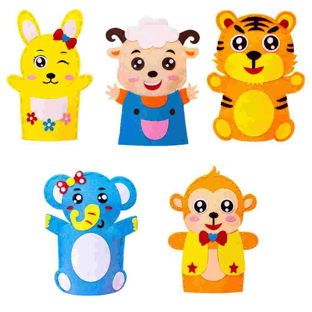 

5 Sets DIY Hand Puppet Making Kit Handmade Crafts for Kids Puppets Supplies Materials Animal Cloth Children's