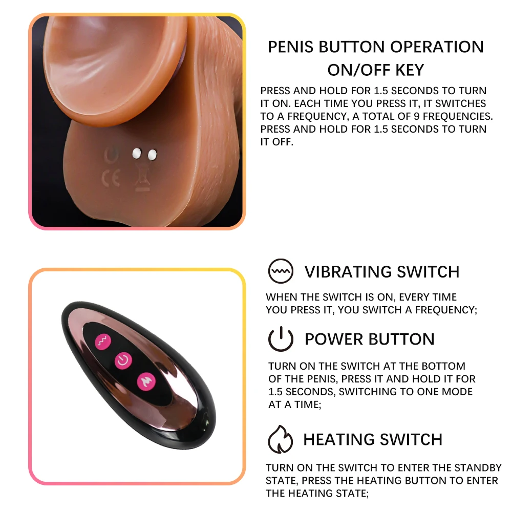 Big Long Vibrator Realistic Dildo Soft Silicone Penis Adult Sex Toys With Telescopic Swing Heating For Female Stimulator Orgasm