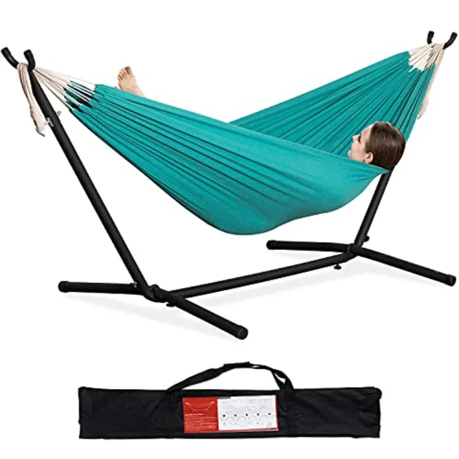 

Outdoor double hammock with heavy-duty steel stand, gray, portable space-saving design, 450 lbs capacity