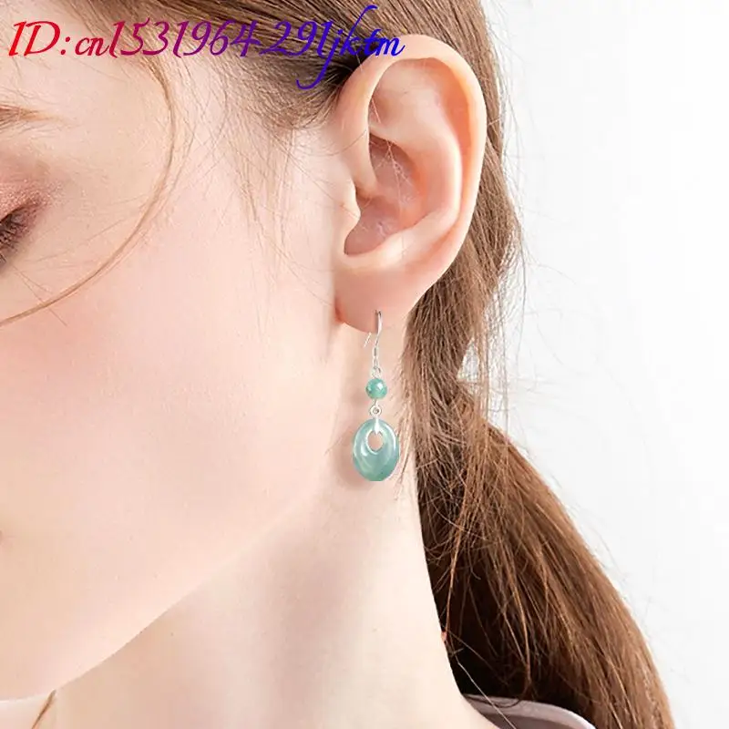 Myanmar Jadeite Ring Earrings 925 Silver Gifts for Women Natural Jewelry Accessories Carved Gemstone Real Jade Talismans view 4