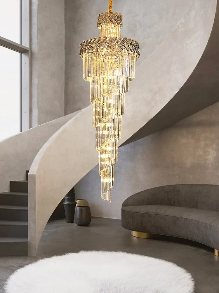 Imagem -03 - Hollow Crystal Chandelier For Living Room Staircase Light Luxury Lighting Lamp Hotel Lobby Light Villa e Duplex Hall Espiral Pós-moderno 2024