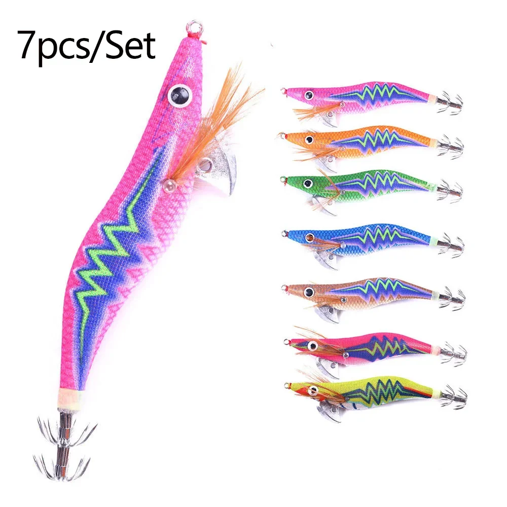 

105MM Hard Bait Luminous Squid Jig Sea Fishing Lure Wood Octopus Shrimp Cuttlefish Artificial Squid Hook Rig Wobbler Fish Tackle