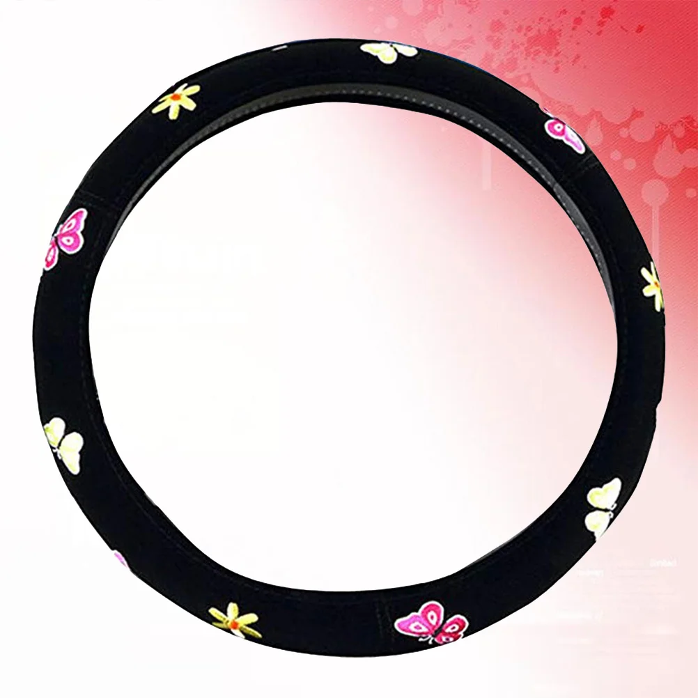 

Automotive Women Butterfly Embroidery Steering Wheel Cover Comfort Grip Hot Cold Protection Car Styling Decoration
