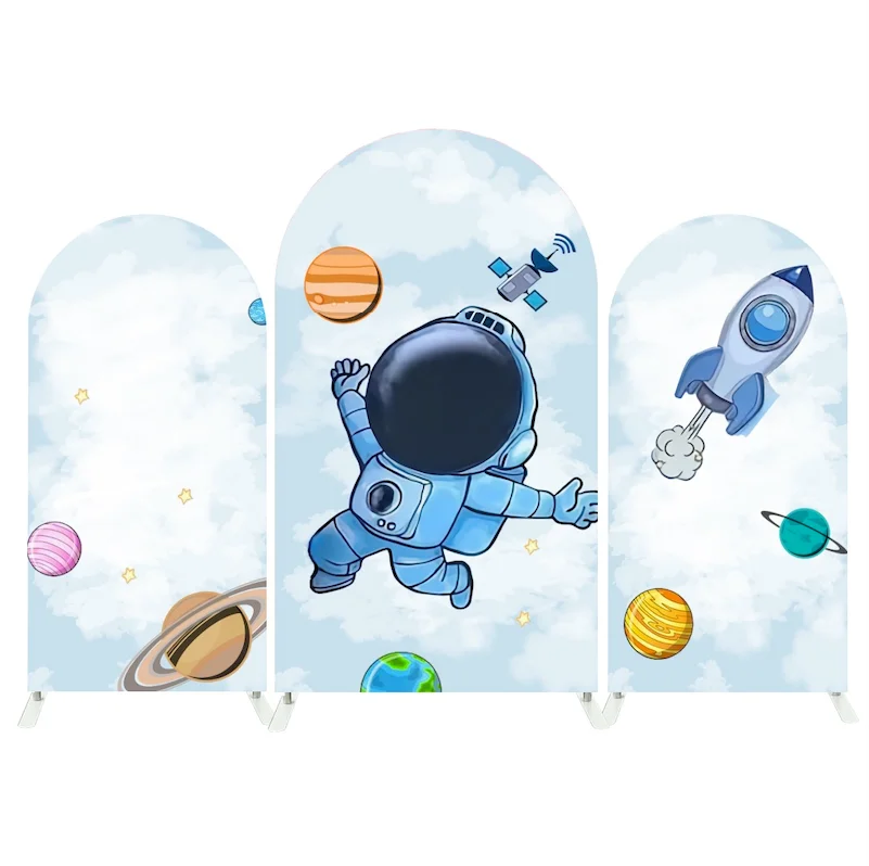 Mehofond Custom 2-Sided Blue Galaxy Space Astronaut Boys Birthday Party Baby Shower Covers Chiara Arch Wall Decor Backdrop Photo