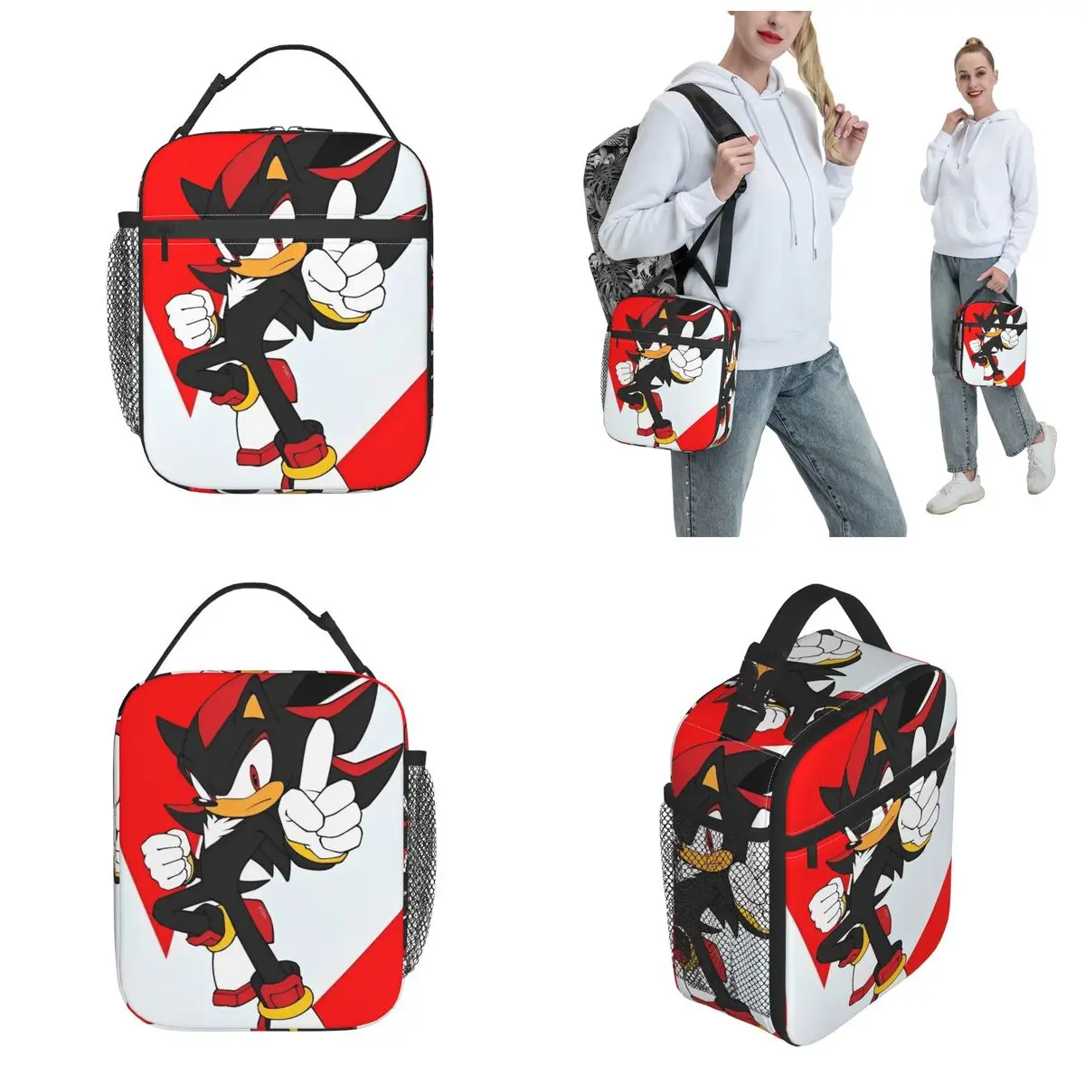 Insulated Lunch Bags Shadow The Hedgehog Anime Accessories Storage Food Box Unique Design Cooler Thermal Bento Box For School