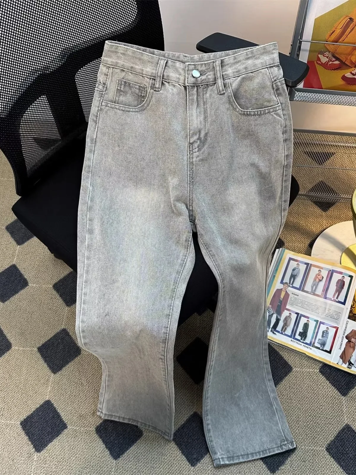 

Американские джинсы Waed eey Denim для мужчин, осенне-зимние, новые, модные, свободного кроя, прямые, повседневные брюки.