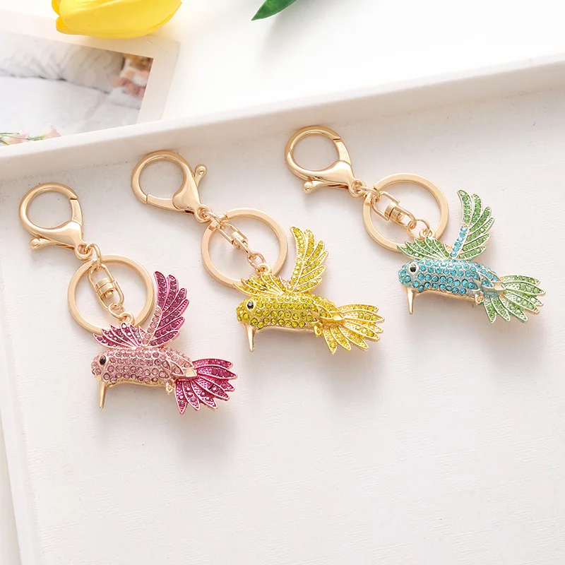 

NEW Flying Hummingbird Allloy Keychain Rhinestone Key Rings Pendant Jewelry Bag Charm for Women Girls Christmas Gift Accessories