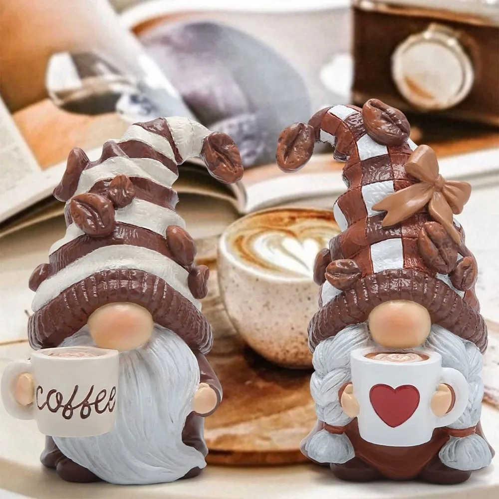 Gifts Handmade Coffee Gnome Coffee Theme Resin Dwarf Figurine Christmas Ornament Coffee Mini Desktop Decor