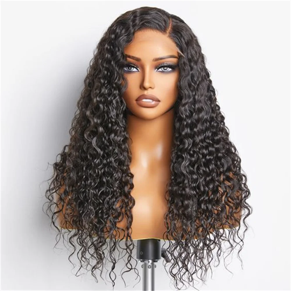 Suave 26 pulgadas Natural negro sin pegamento 180Densidad Largo rizado profundo peluca con malla frontal para mujeres con pelo de bebé prearrancado diario