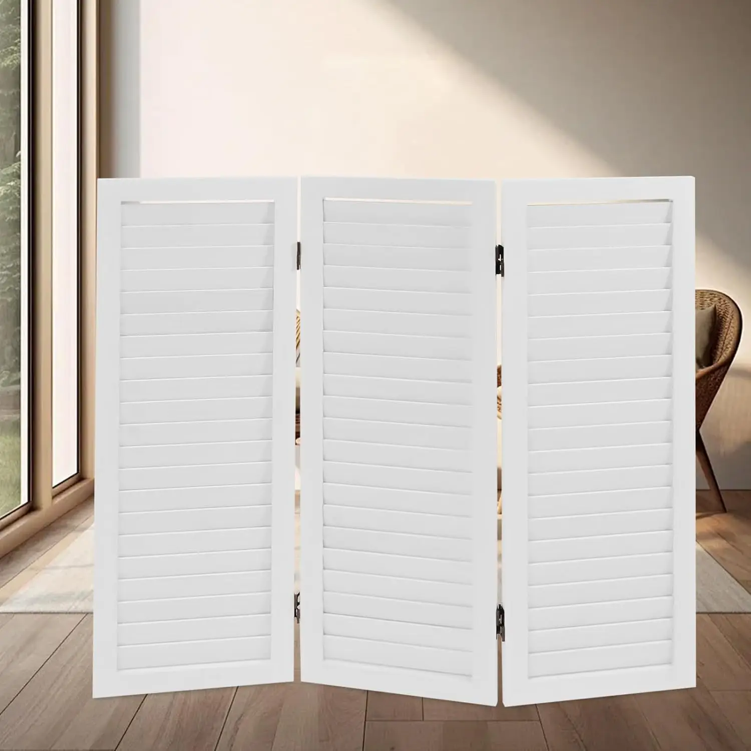 

Room Divider 3 Panel, 2.6FT Folding Privacy Screen, Wood Freestanding Partition Room Dividers, White Modern Decorative S