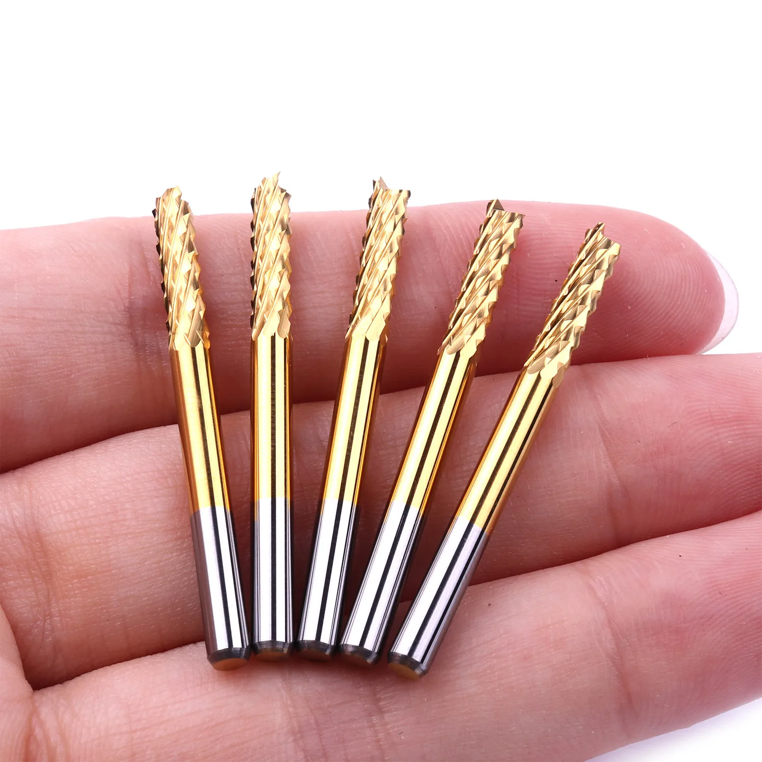 5PCS 3.175mm/1.0mm End Mill Tool 3.175mm Shank TiN Coating Corn End Mill Cutter Milling Cutter Bit For PVC PCB CNC Router Bits