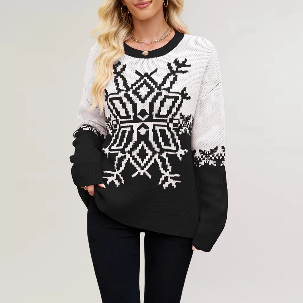 

Christmas Snowflake Knitted Sweater Casual Women's Fashion Autumn Winter Bestseller Large Fluffy Knitwear Top