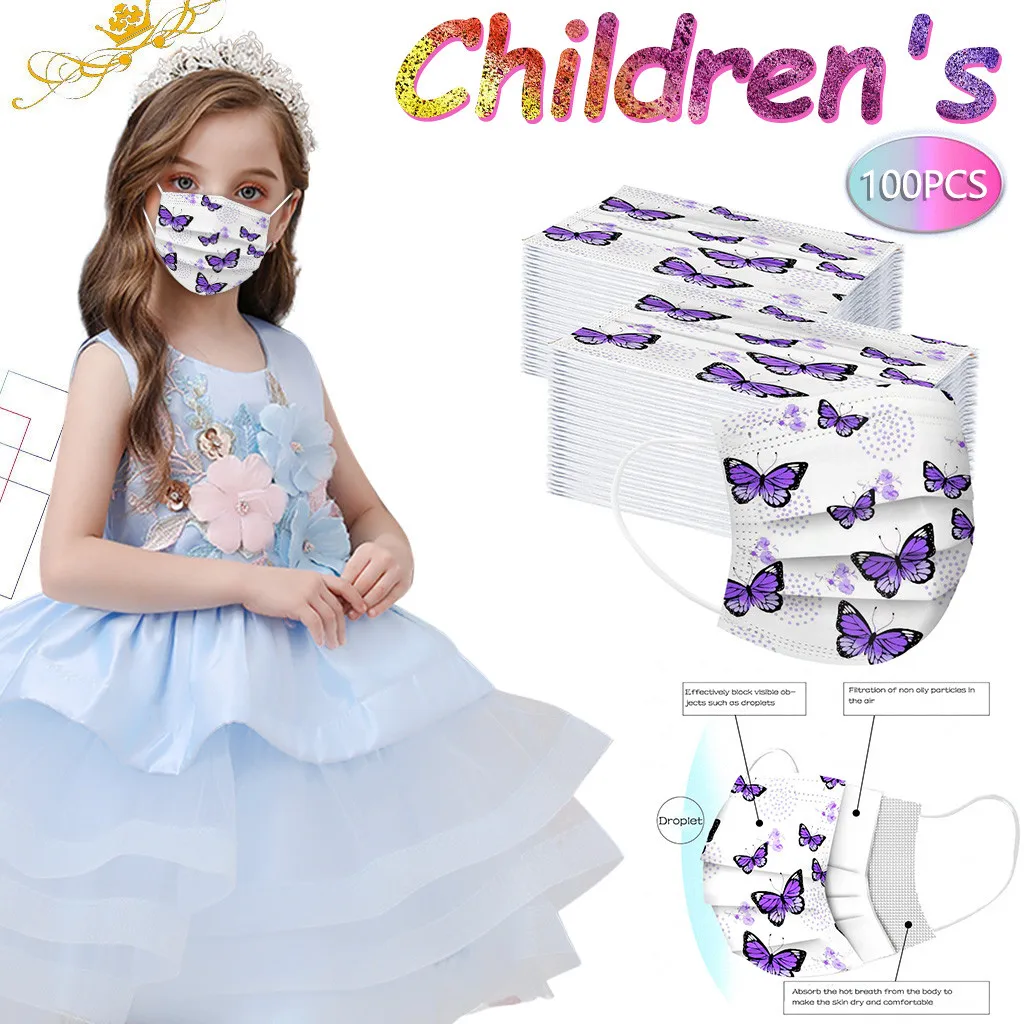 Children'S Purple Printed Disposable Three-Layer Ear Hanging Mask Child-Friendly Odorless And Irritation-Free Comfortable Mask