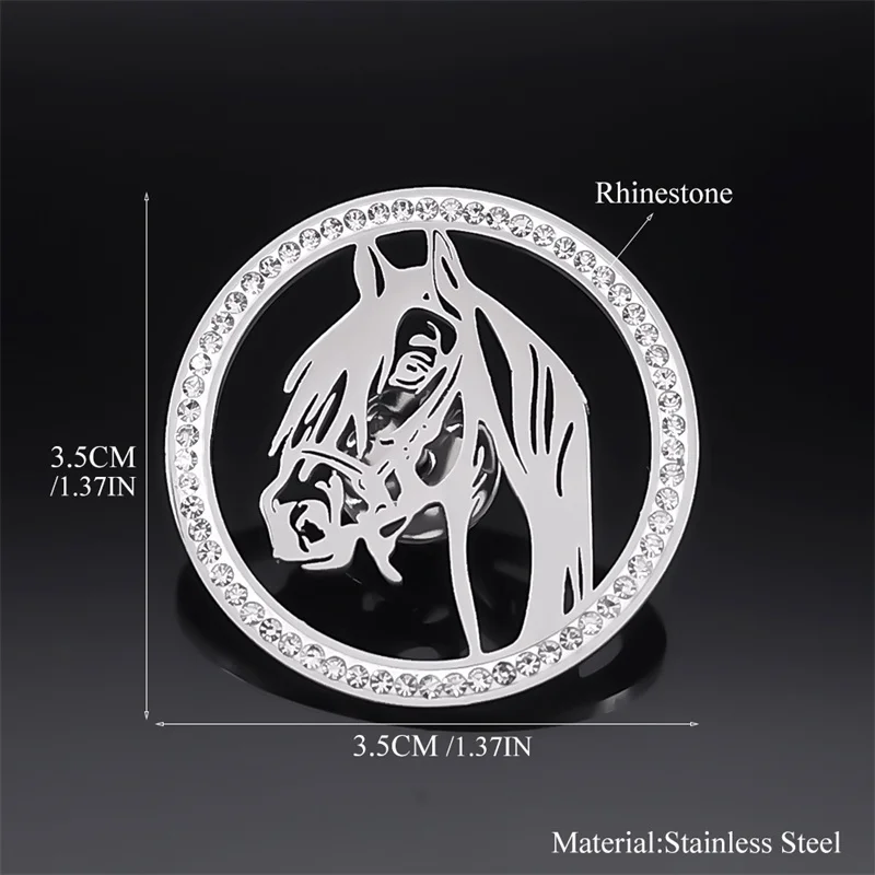 Fashion Horse Pins Badges Brooches for Men Women Crystal Stainless Steel Brooch Pin Birthday Gift Jewelry broche XS02