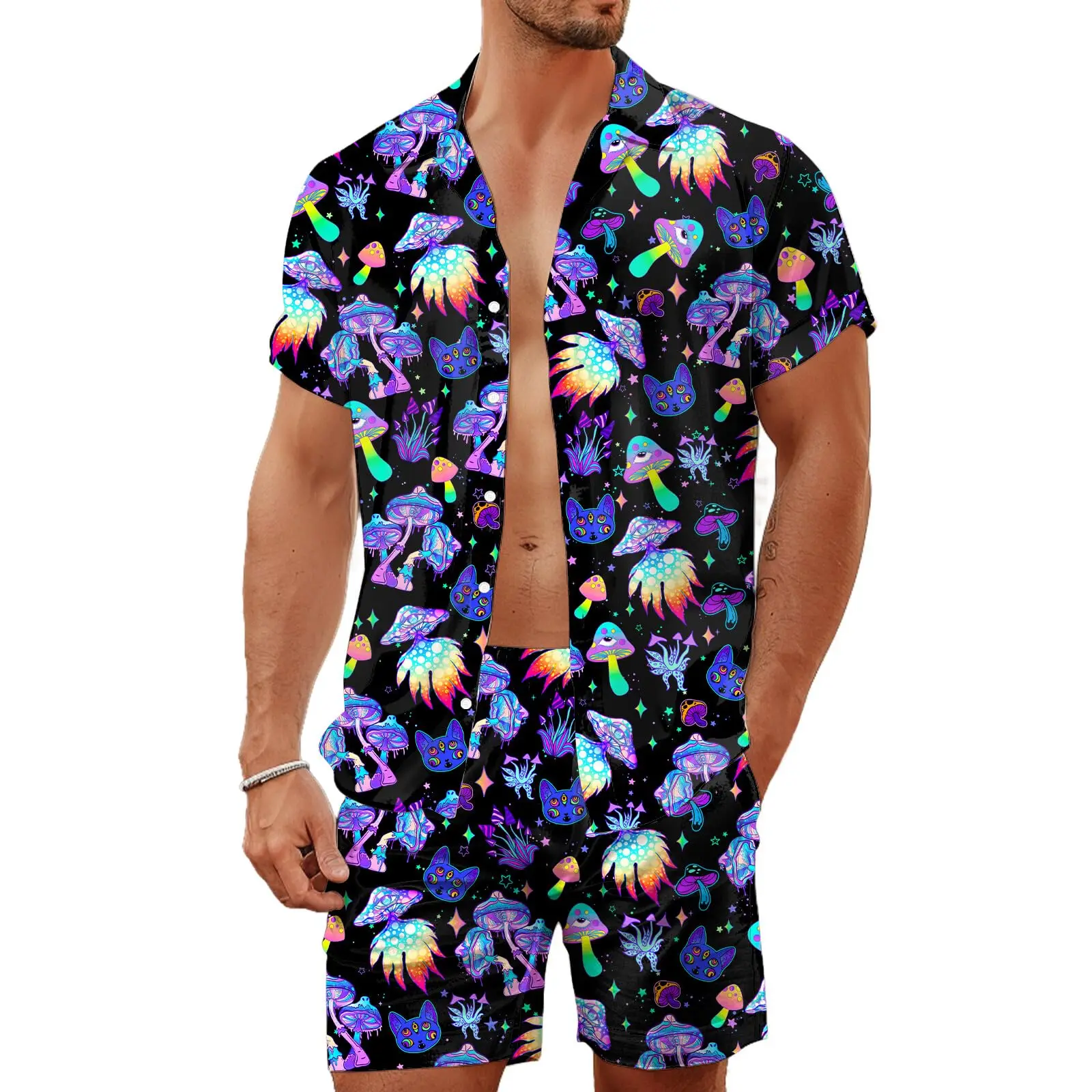 Summer Irregular Geometric 3D Print Men Shirt Sets Fashion Short Sleeve Shirt Beach Shorts Streetwear Hawaiian Suits Clothes - view 6