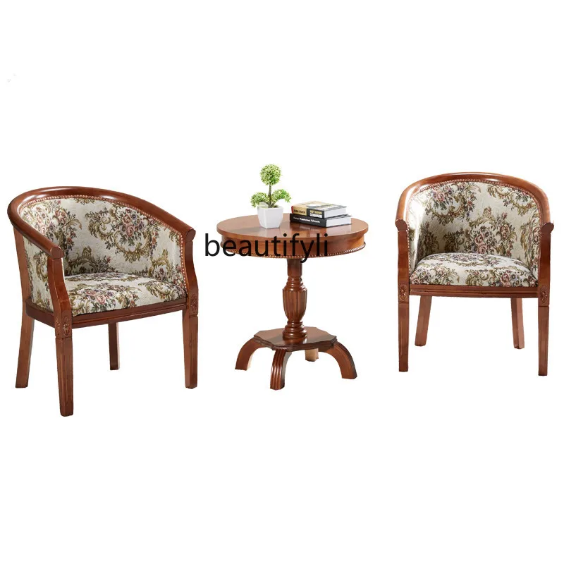 

Coffee Table Three-Piece Solid Wood round-Backed Armchair Single Sofa Chair Leisure Chair Negotiation Table and Chair