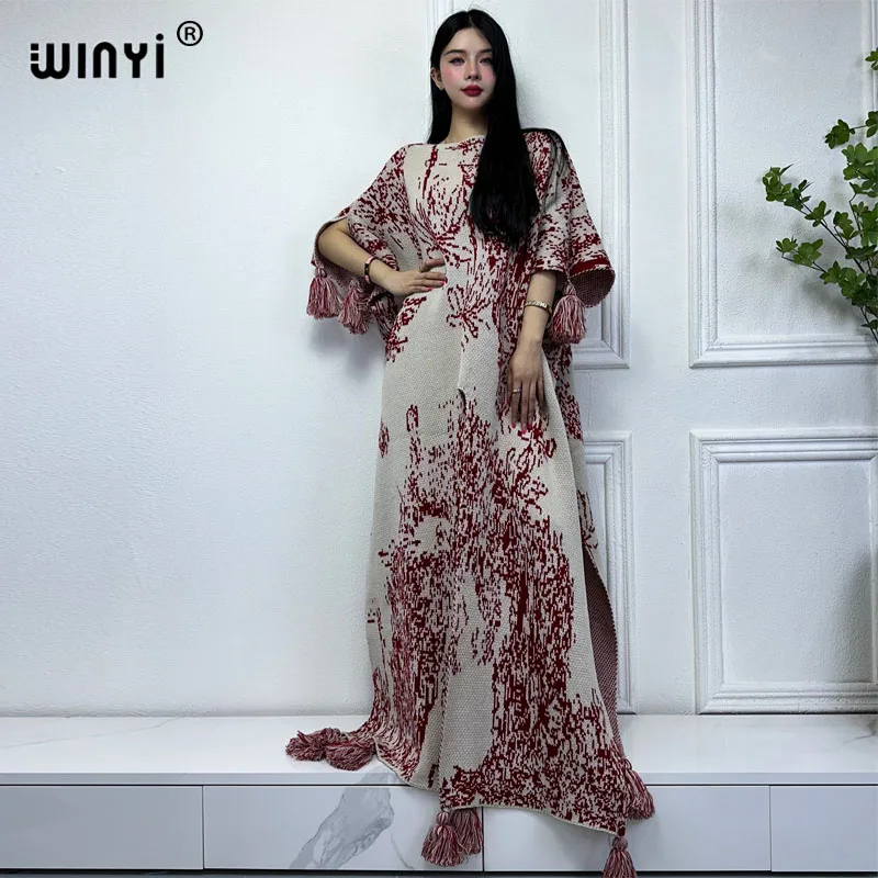 WINYI winter clothes women Comfort Warm fashion print Kaftan Europe dress Elegant Africa party Winter outerwear maxi long dress