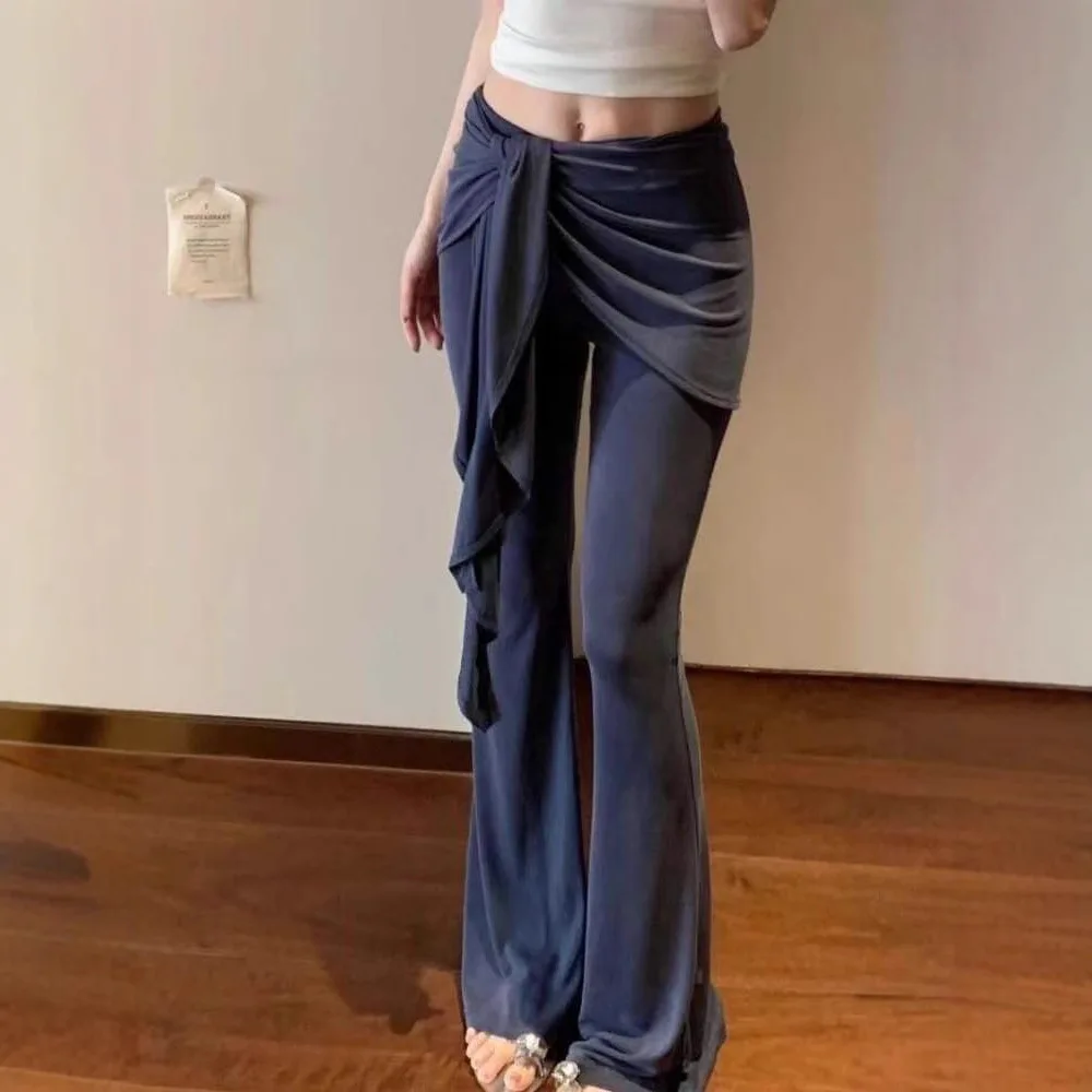 2025 New Fake Two Piece Tie Waist Flared Pants Slimming Leg Lengthening Trousers