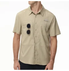 Men's Fishing Shirts UPF 50+ Short Sleeve Casual Cargo Hiking Shirt Breathable Button Down Tactical Shirts Men's Blouse Outdoor