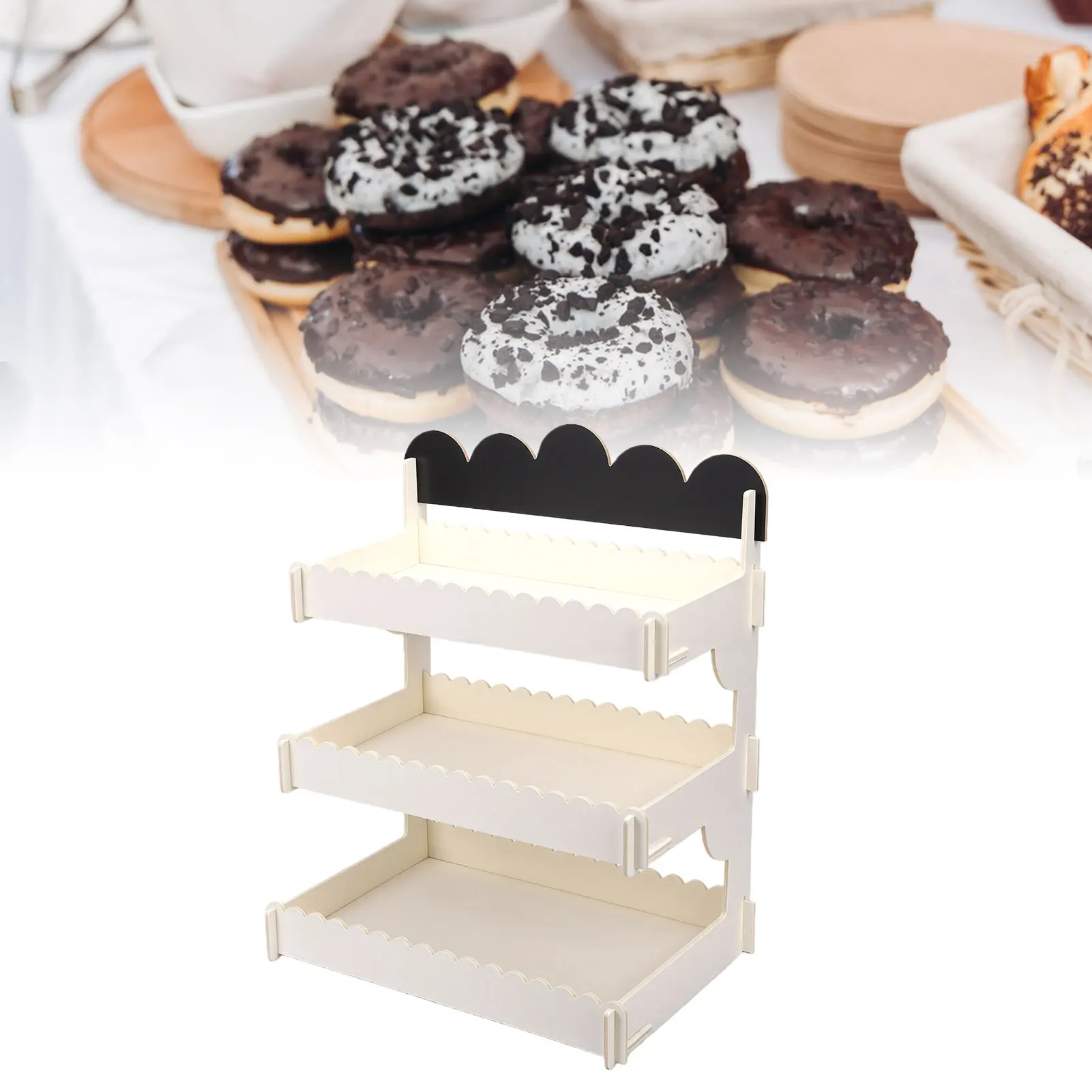 クッキーディスプレイスタンド-木製多層式-チョークボードサイン付き-パン屋、販売業者、マーケットブース、クラフトフェア、イベント、カップケーキ、マフィン用