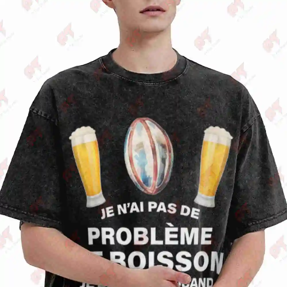 Rugby USAP Perpignan Tests Aperitif Beer Vintage Washed Tee Pure Cotton T-Shirt