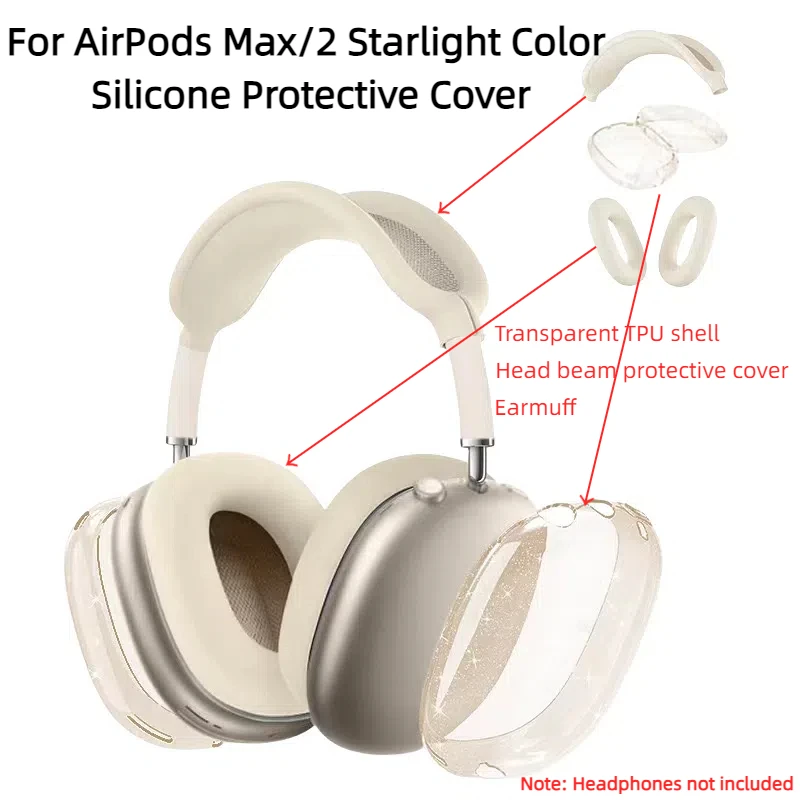 2024 New AirPods Max/2 Starlight Color Silicone Protective Cover TPU Transparent Case Three Piece Set anti fall and dust-proof