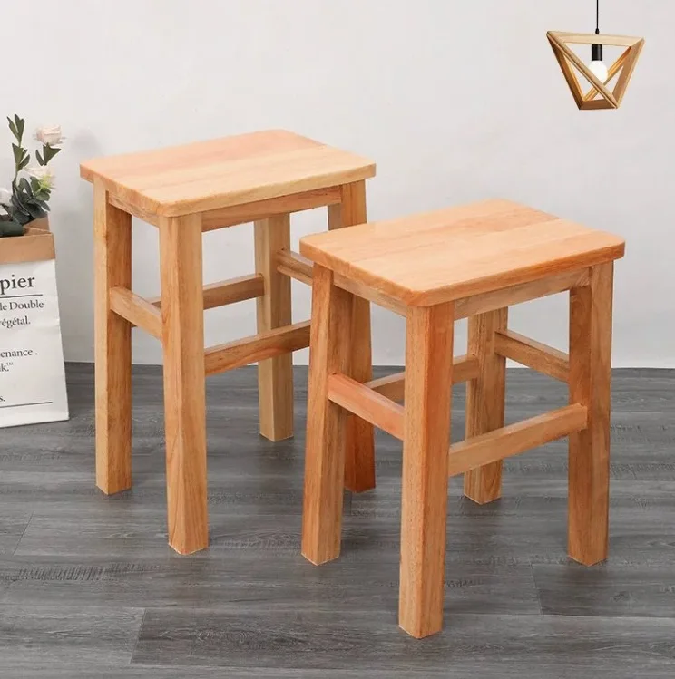 All solid wood square stool thickened small stool household living room coffee table children change shoes square small bench