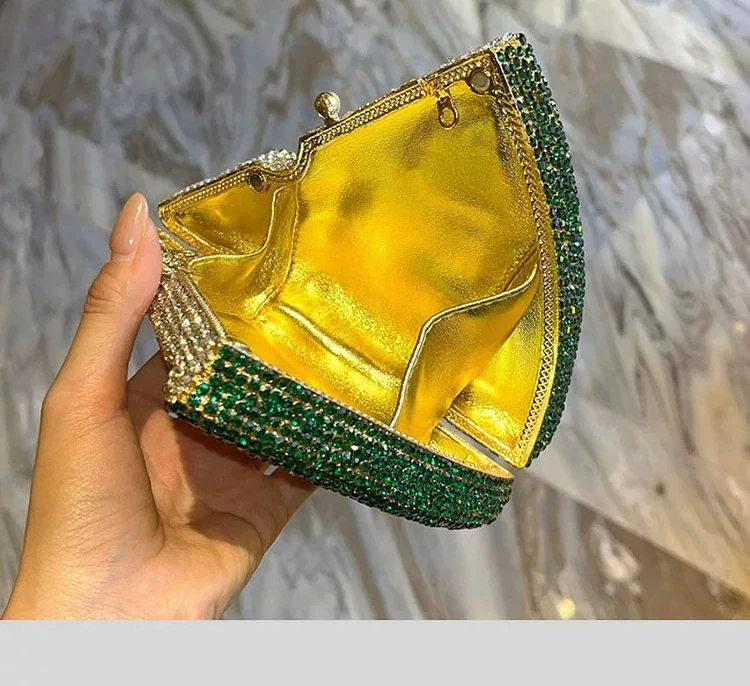 Watermelon inlaid with rhinestones, shiny banquet temperament, versatile box key, change, messenger bag in hand