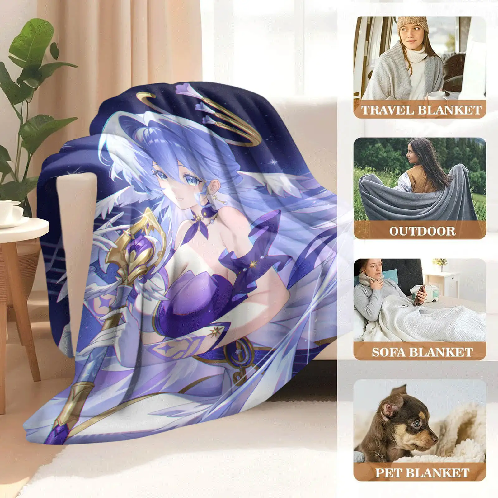 Robin Hot Game Honkai Star Rail Flannel Blanket Cartoon Design Lightweight Throw Blanket For Dorms Naps Living Room 3