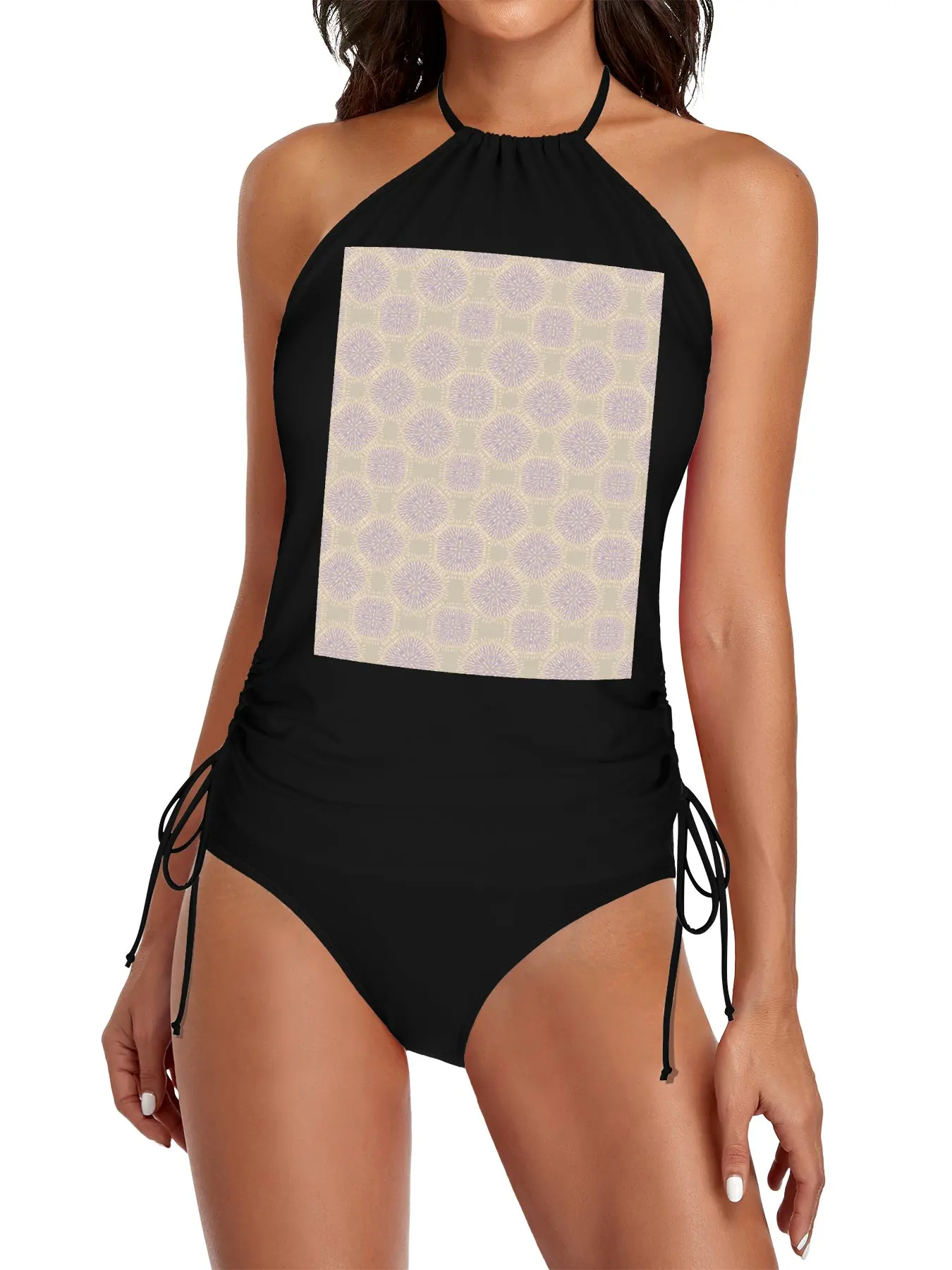 

Retro Flowers Pink, Tan, and Purple Split Swimsuit Set beachwear woman 2025 beach set for women vacation outfits woman