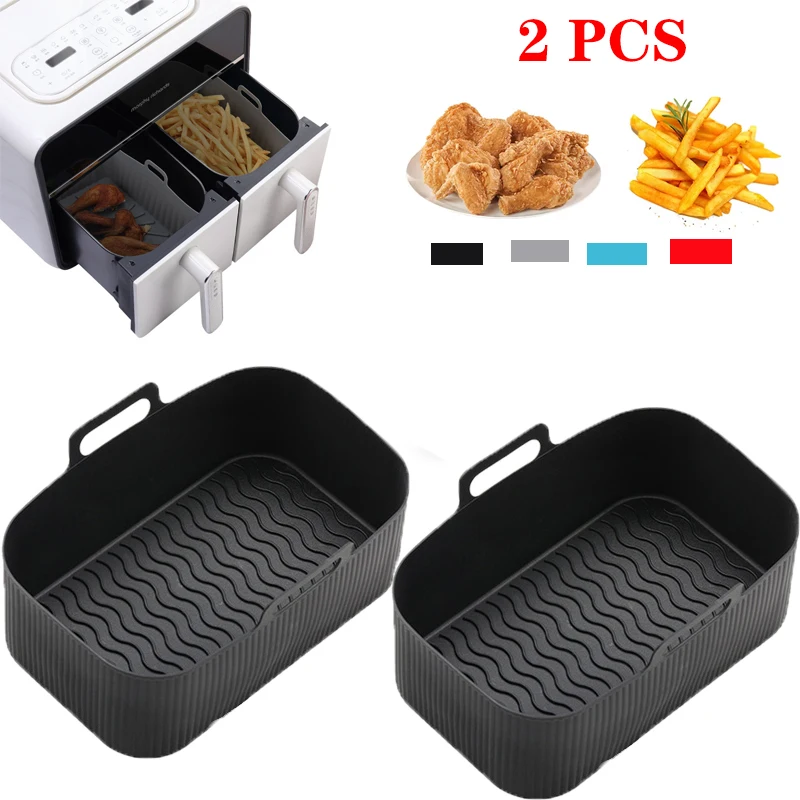 

2Pcs Air Fryer Silicone Pot Air Fryer Liner Heat Resistant Air Fryer Silicone Basket Rectangle Baking Pan For Oven Microwave